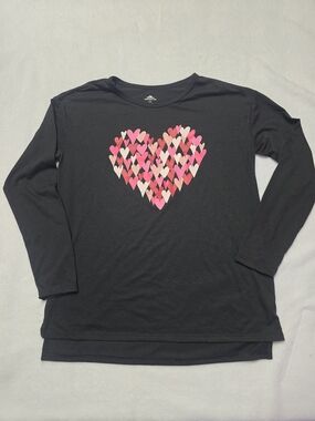Black Long-Sleeve Heart Graphic Tee with Pink Hearts